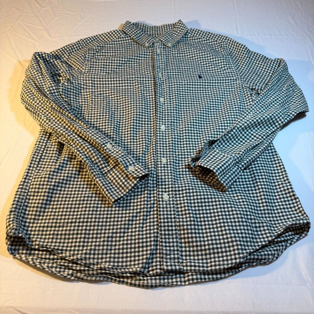 Polo Ralph Lauren XL Gingham Button Down Men Black White Cotton Long Sleeve